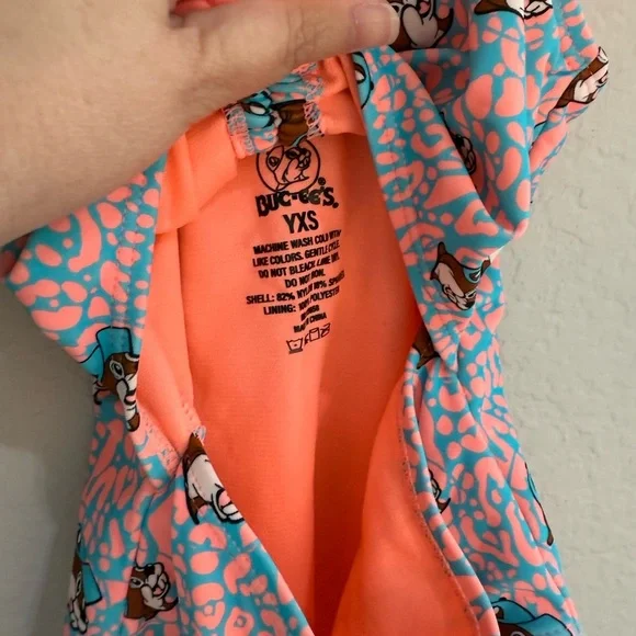 Bucees Girls Swimsuit One Piece Girls YXS Logo Bathing Suit Swim Bow Orange Blue - Picture 2 of 3
